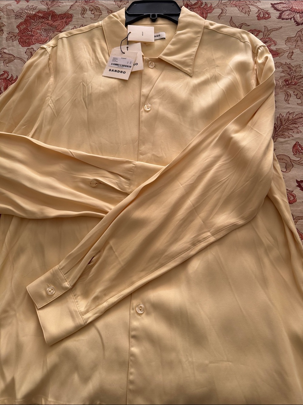 Sandro Men's “REQUIN”  Pale Yellow Long-Sleeve Button-Down Shirt size xl NWT !